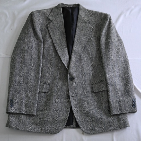 Vtg Haggar 42R Gray Herringbone Tweed Wool Mens Blazer Sport Jacket Coat‎